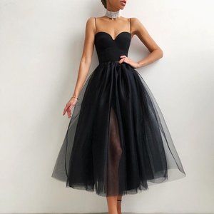 NWT Spaghetti Strap Plain Sheer Mesh Evening Dress